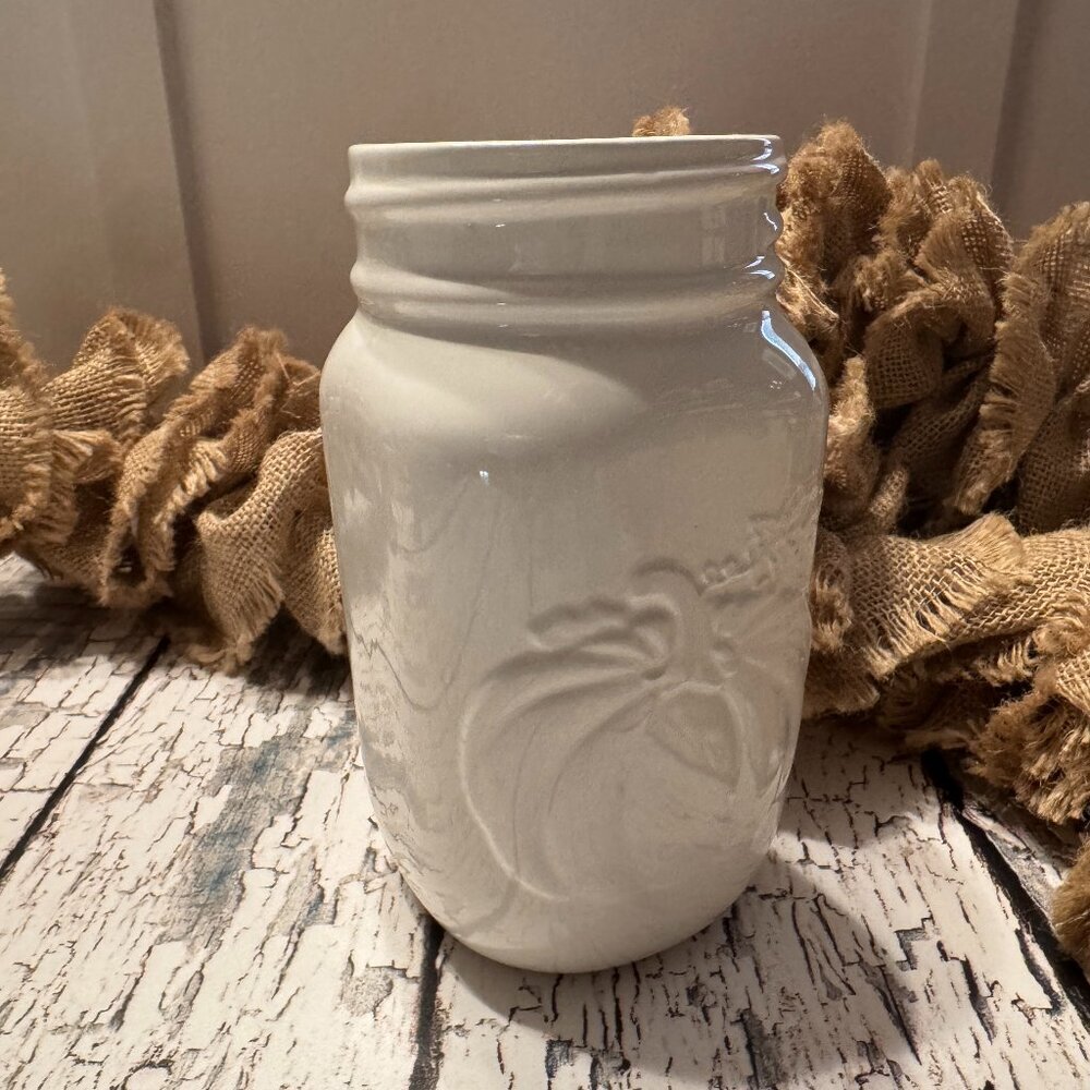 Set of 2 Holiday Fall Ceramic Mason Jar Canisters Cream - Picture 1 of 2